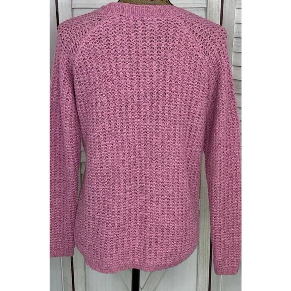 Preswick & Moore Rose Pink Loose Weave V-Neck Sweater -Large - Picture 2 of 5